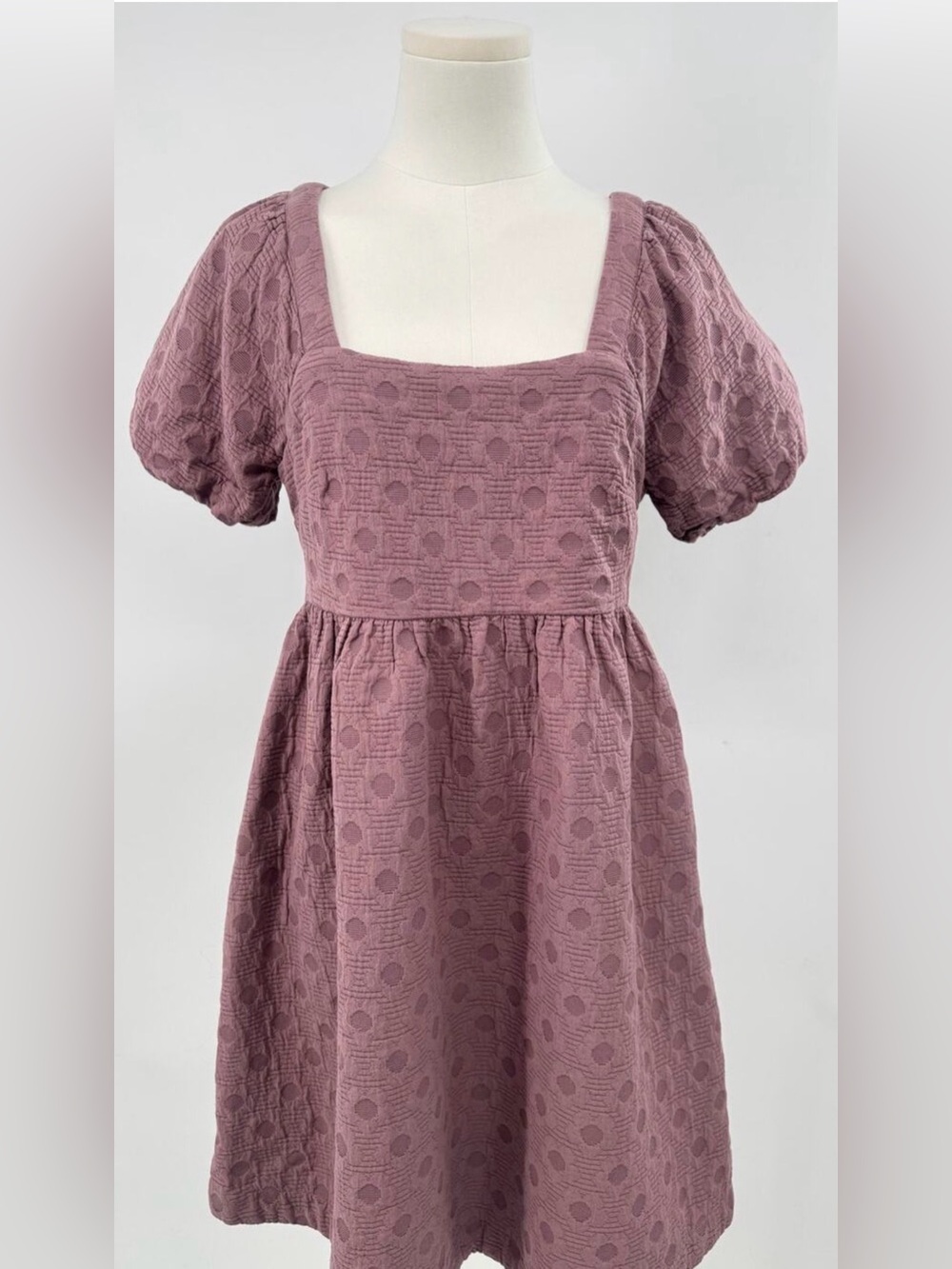 Madewell Floral Quilted Puff-Sleeve Mini Dress Floral Jacquard Open Back Fig S